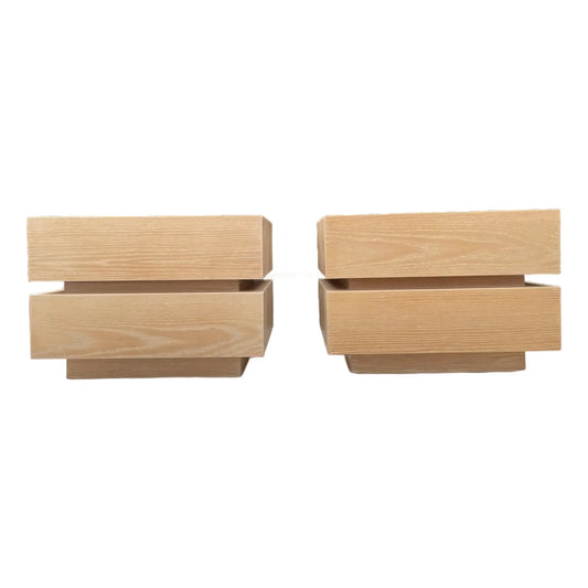 Vintage Modern Stacked Box Lawson Fenning Nightstands in White Oak - Pair