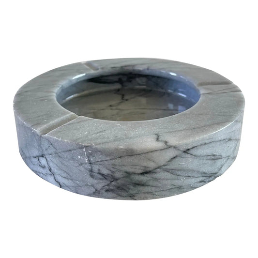 Vintage Modernist Light Gray Marble Cylinder Catchall/Ashtray