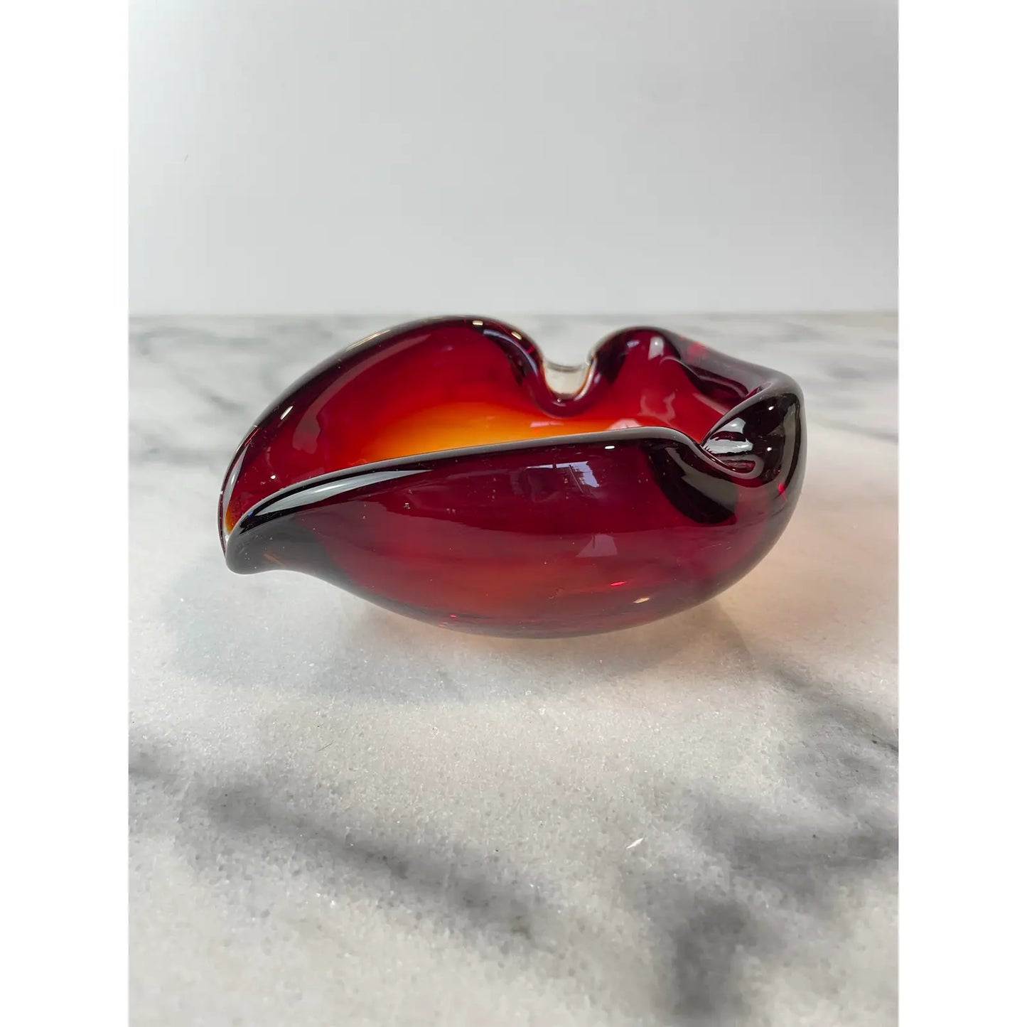 Vintage Murano Sommerso Ruby Red & Yellow Freeform Glass Bowl / Ashtray — 1960s Italian Art Glass