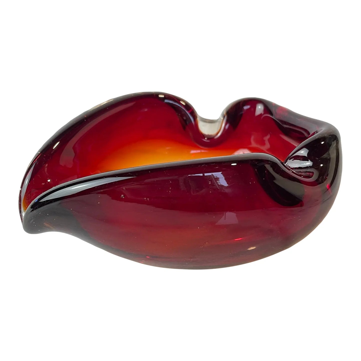Vintage Murano Sommerso Ruby Red & Yellow Freeform Glass Bowl / Ashtray — 1960s Italian Art Glass