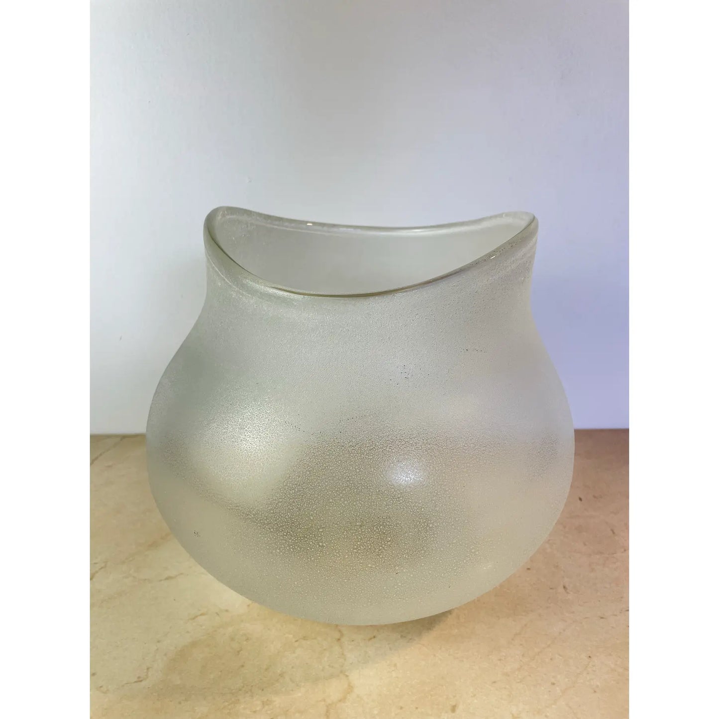 Vintage Murano-Style Scavo Crystaline Finish Glass Vase, Organic Freeform