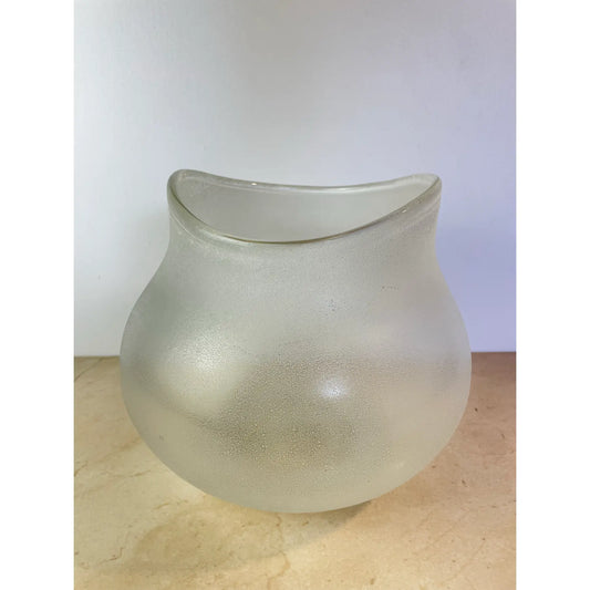 Vintage Murano-Style Scavo Crystaline Finish Glass Vase, Organic Freeform