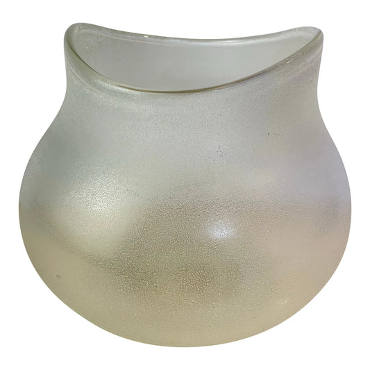 Vintage Murano-Style Scavo Crystaline Finish Glass Vase, Organic Freeform