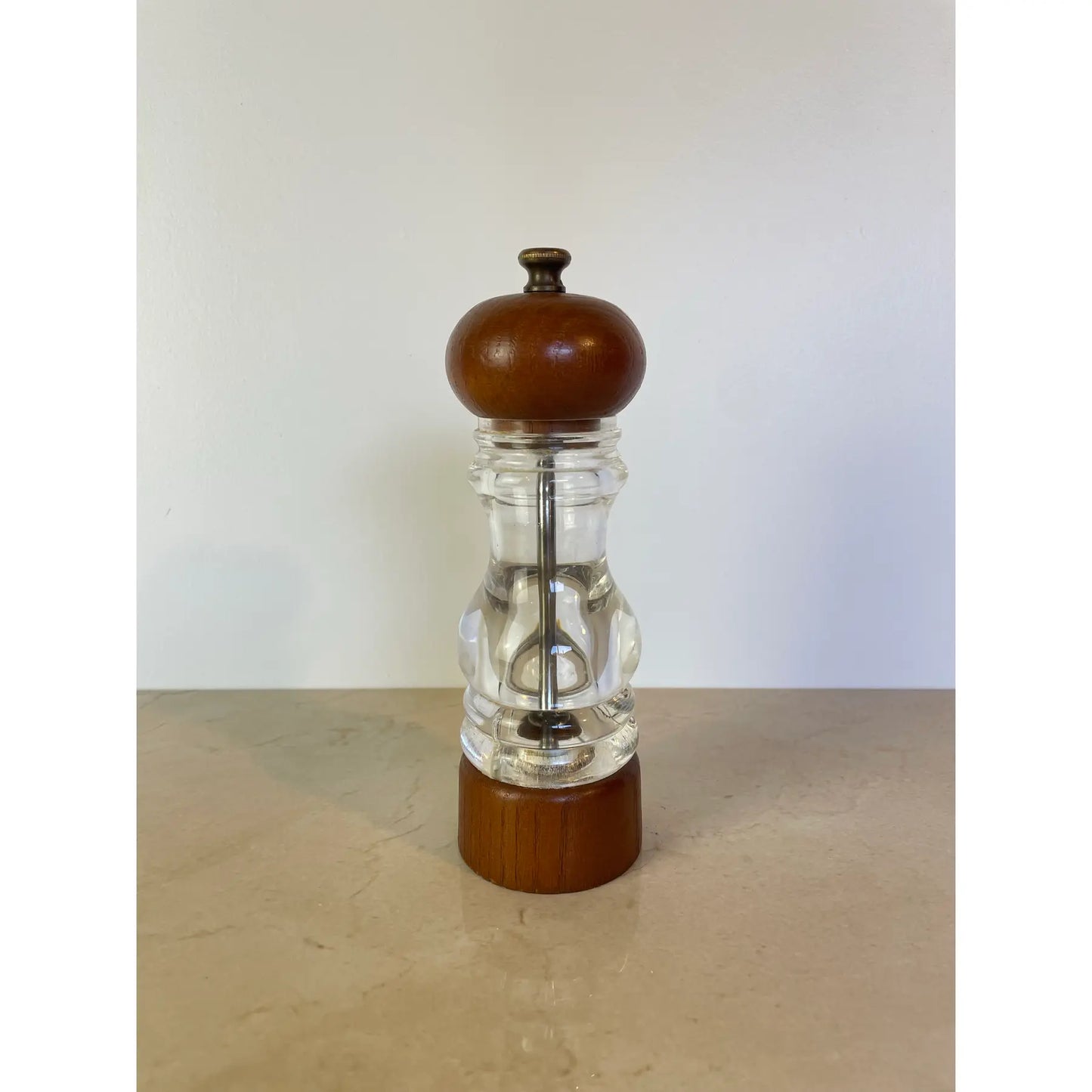 Vintage Peugeot Lucite & Teak Wood Pepper Mill, Mid-Century Modern