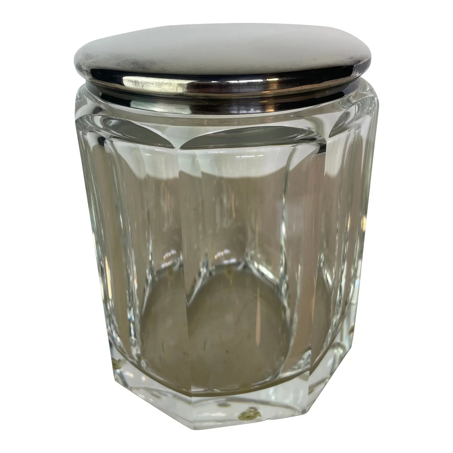 Vintage Plata Lappas Faceted Crystal Jar With Silverplate Lid, Argentina