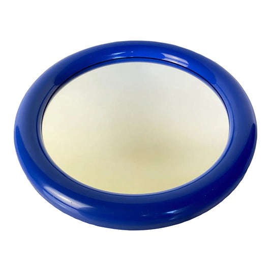 Vintage Postmodern Primary Blue Round Wall Mirror — Memphis Style Plastic Mirror, 1980s