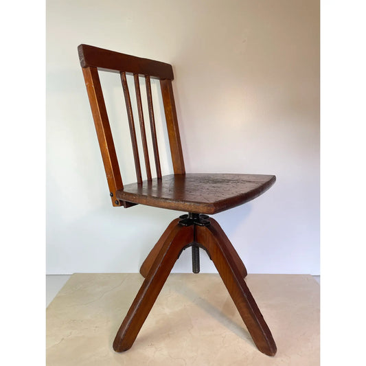 Vintage Rustic Industrial Swivel Child's Chair, Hardwood & Cast Iron School Chair