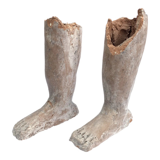 Vintage Rustic Mexican Ceramic Feet Sculpture Fragments - a Pair