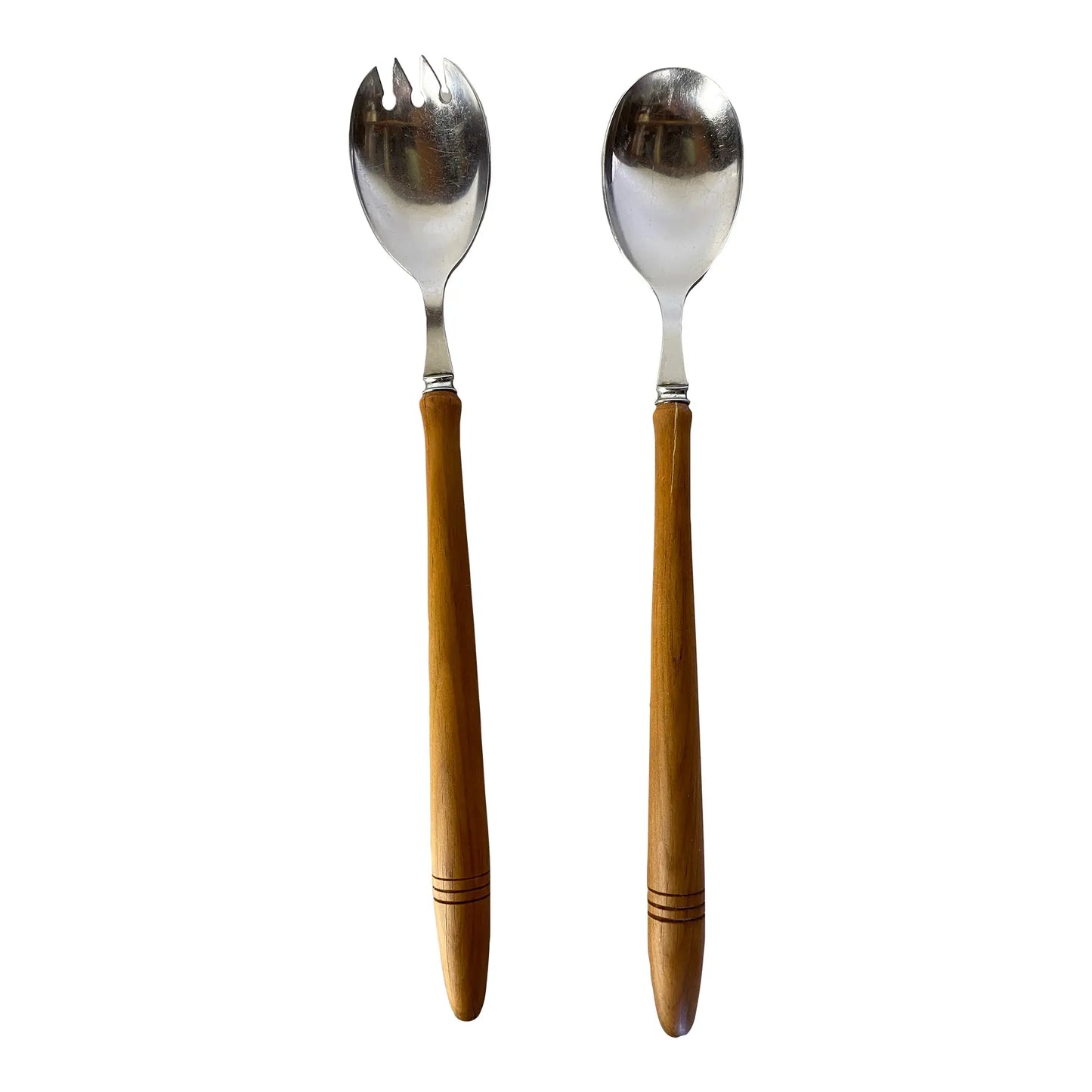 Vintage Sheffield England Wood Handled Salad Serving Set - a Pair