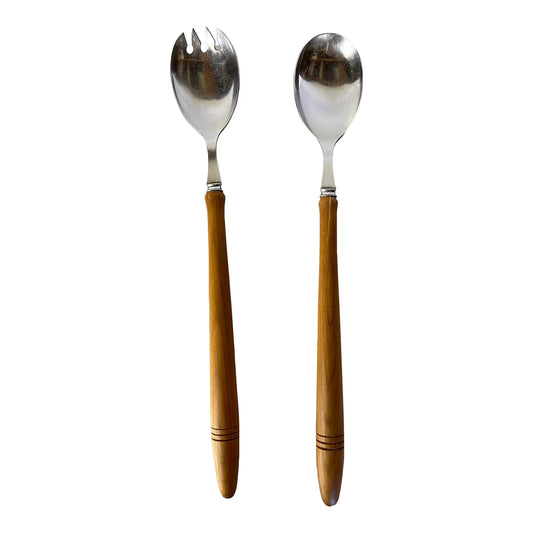 Vintage Sheffield England Wood Handled Salad Serving Set - a Pair