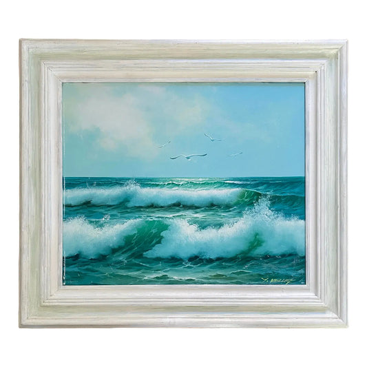 Vintage Signed Y. Keller Seascape Oil Painting, Framed Crashing Waves