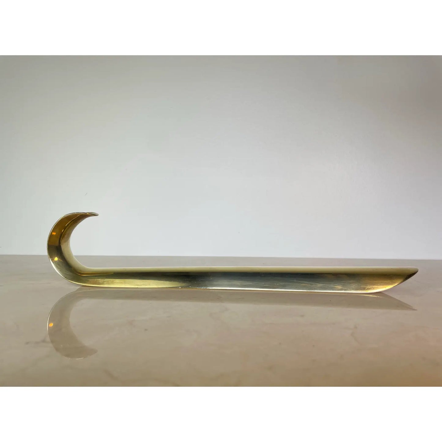 Vintage Solid Brass Long-Handled Shoehorn, India