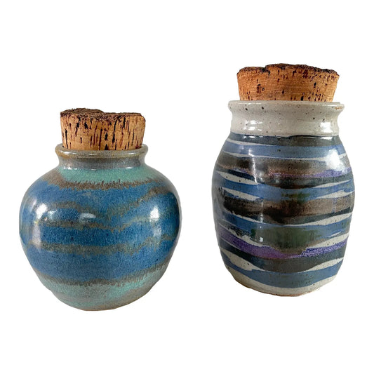 Vintage Studio Ceramic Jars With Cork Stoppers - Set of 2
