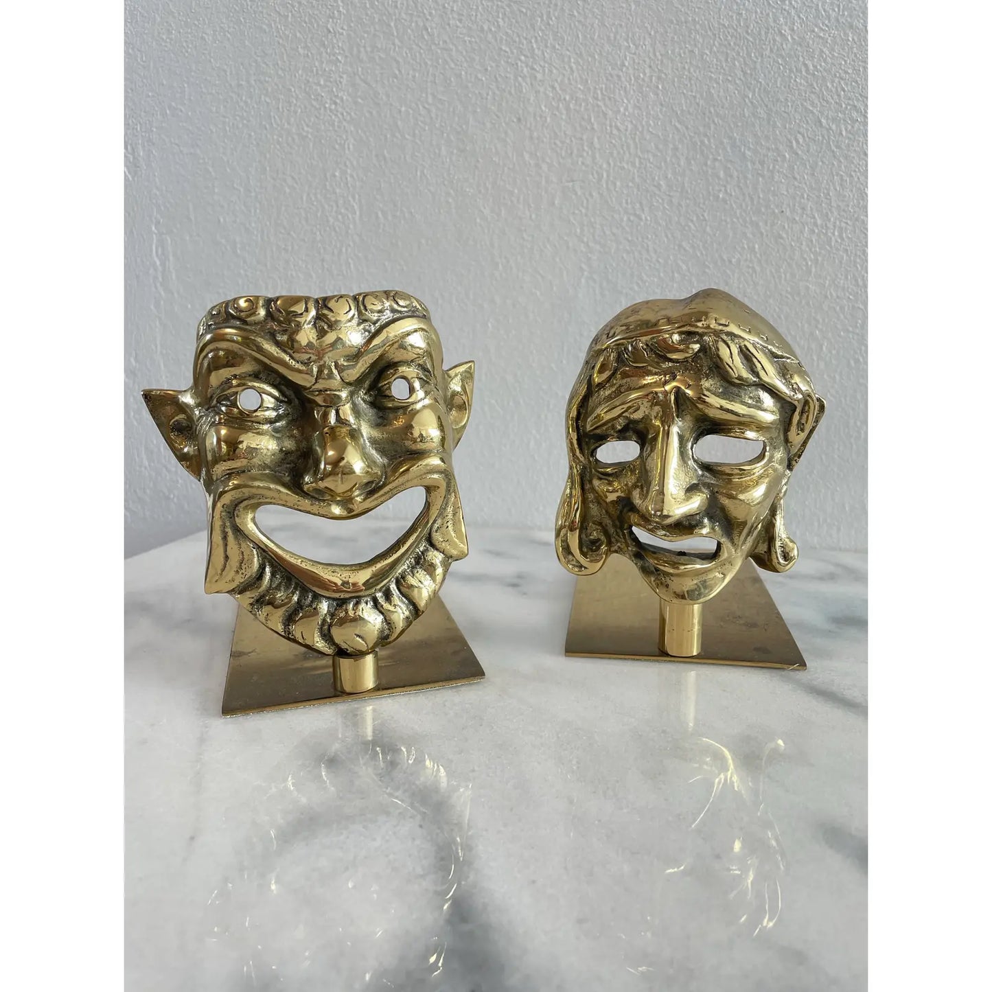 Vintage Thespian Greek Drama Mask Bookends Comedy & Tragedy