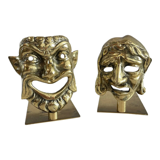 Vintage Thespian Greek Drama Mask Bookends Comedy & Tragedy