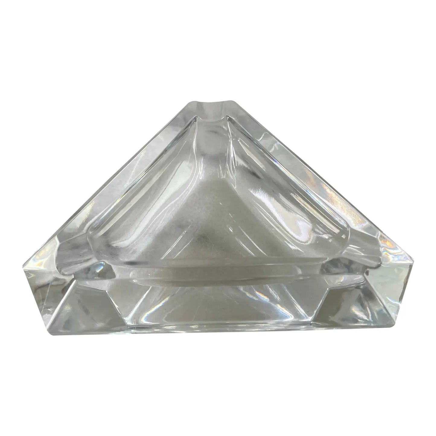 Vintage Val St Lambert Crystal Glass Ashtray Faceted Triangular Shape