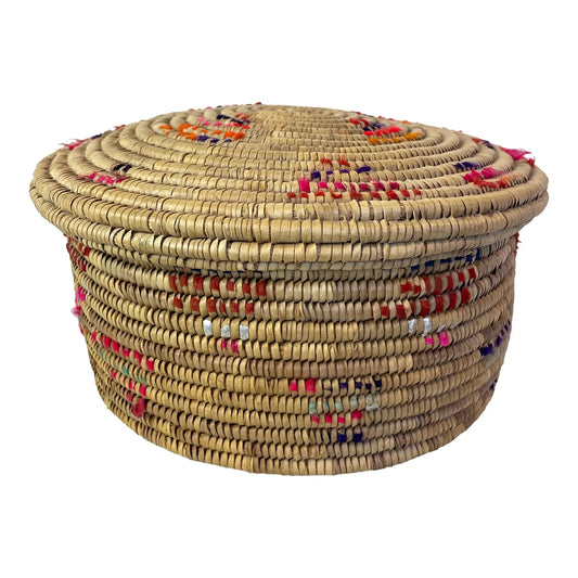 Vintage Woven Storage Basket With Lid