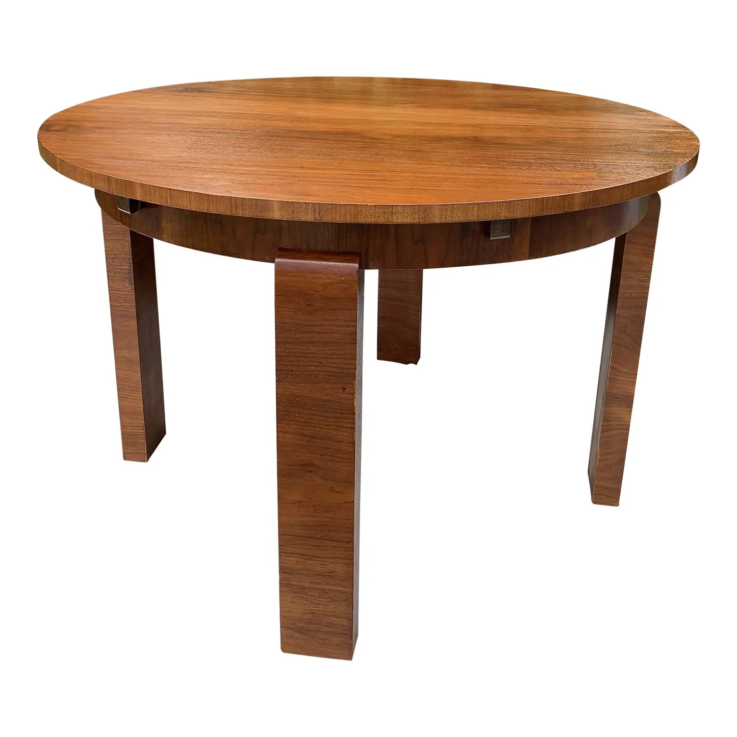 1950s Art Deco Style Circular Expandable Walnut Dining Table With Waterfall Leg