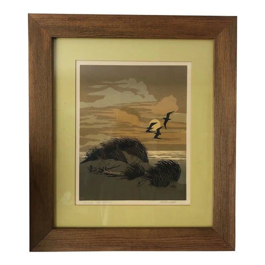 1960s "Along the Beach" Seascape Serigraph by Walton Butts, Framed