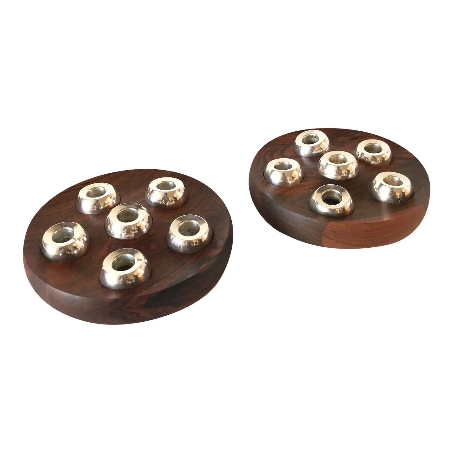 1960s Mid-Century Modern Nissen Rosewood Silverplate Taper Candle Holders, Denmark- a Pair
