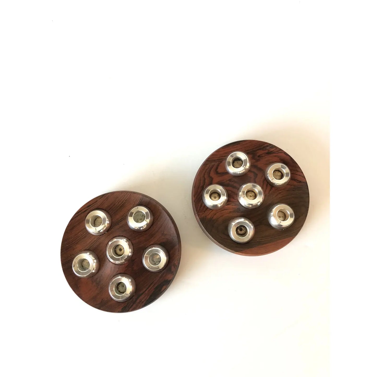 1960s Mid-Century Modern Nissen Rosewood Silverplate Taper Candle Holders, Denmark- a Pair