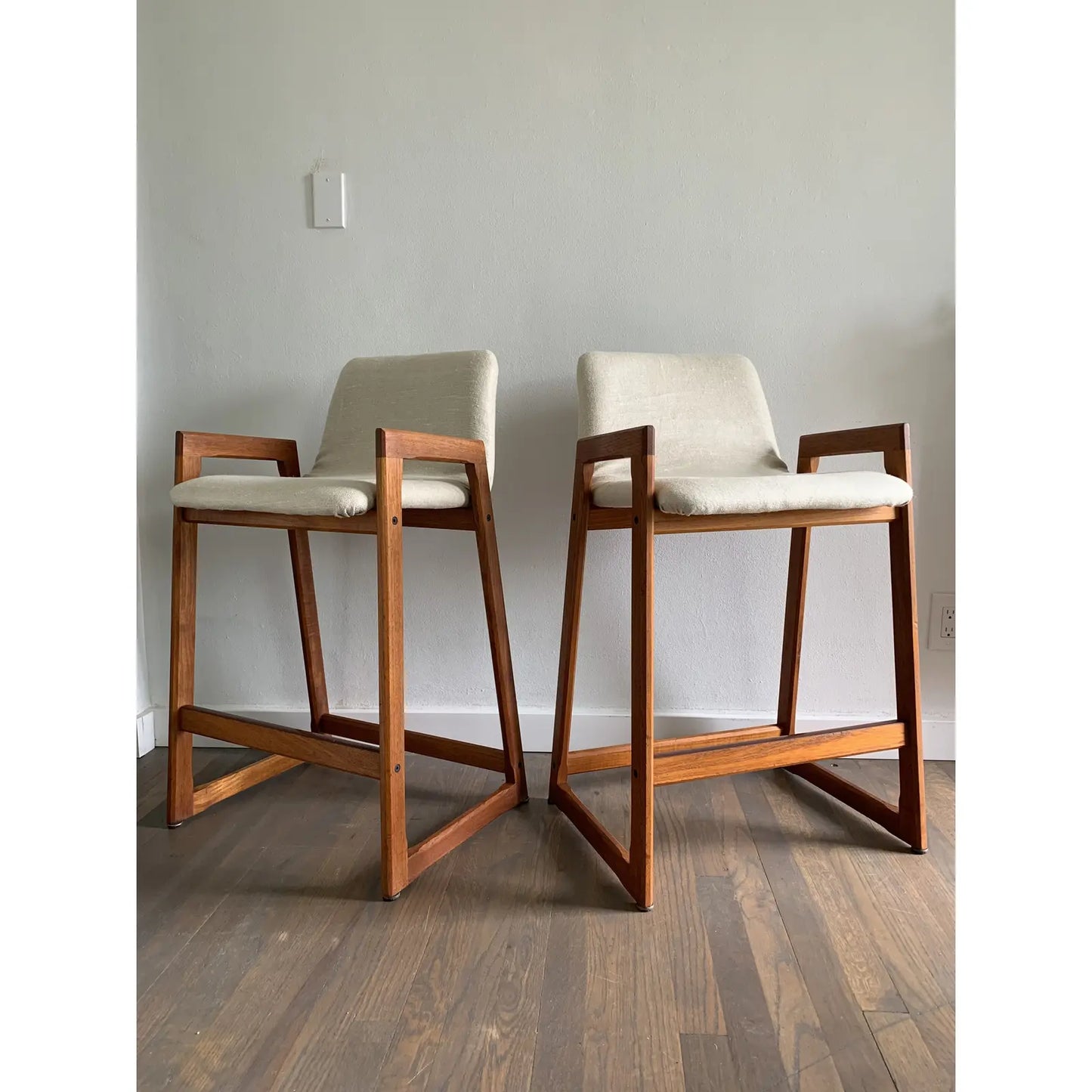 1960s Vintage Danish Modern Teak Barstools - a Pair