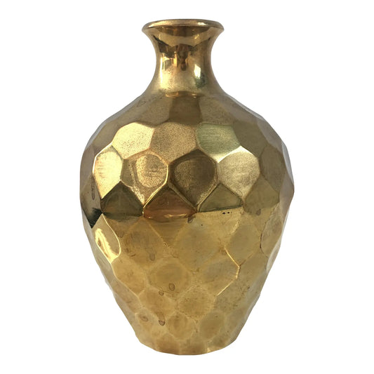 1970s Solid Brass Faceted Honeycomb Bud Vase