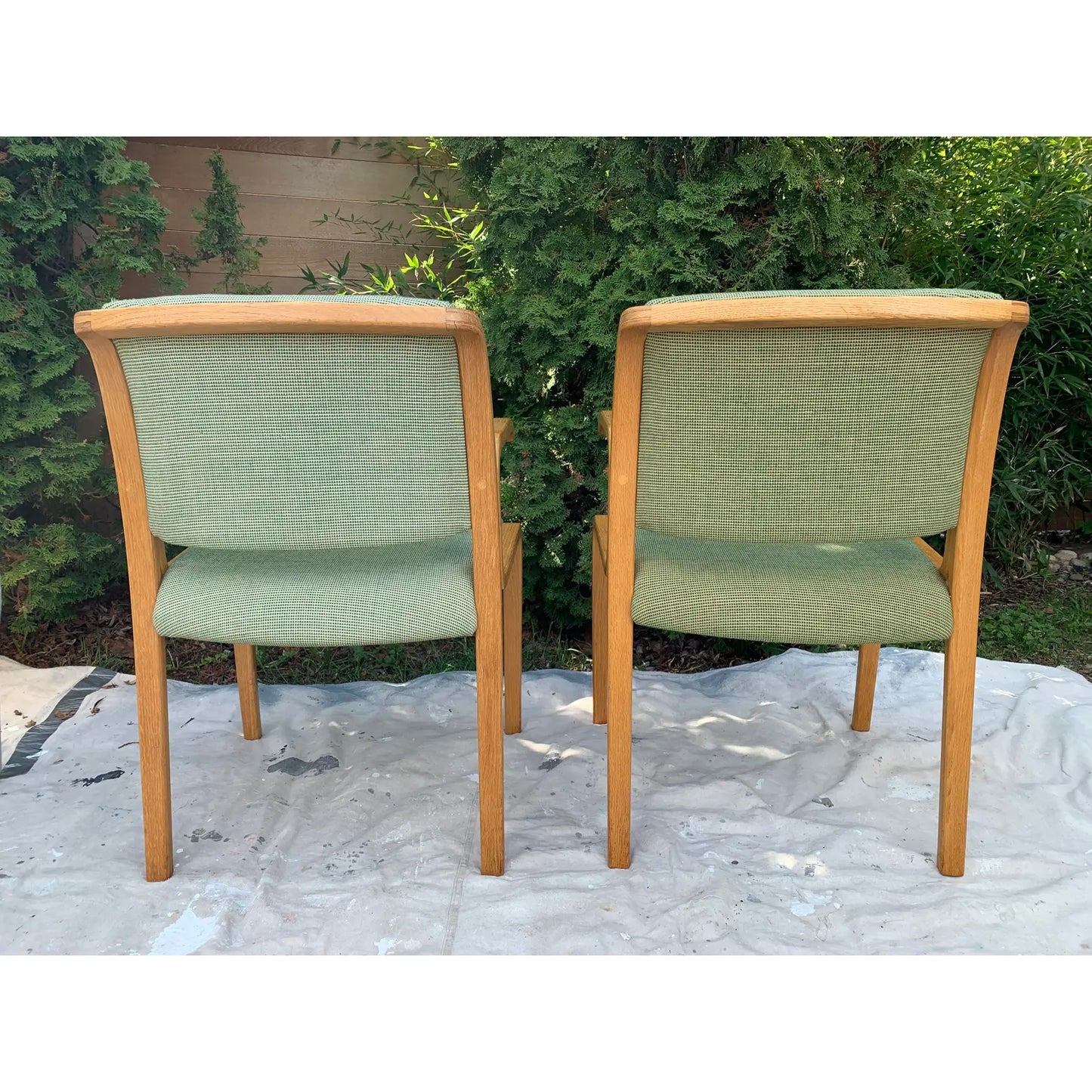 1970s Vintage Thonet Bentwood Oak Upholstered Armchairs - a Pair