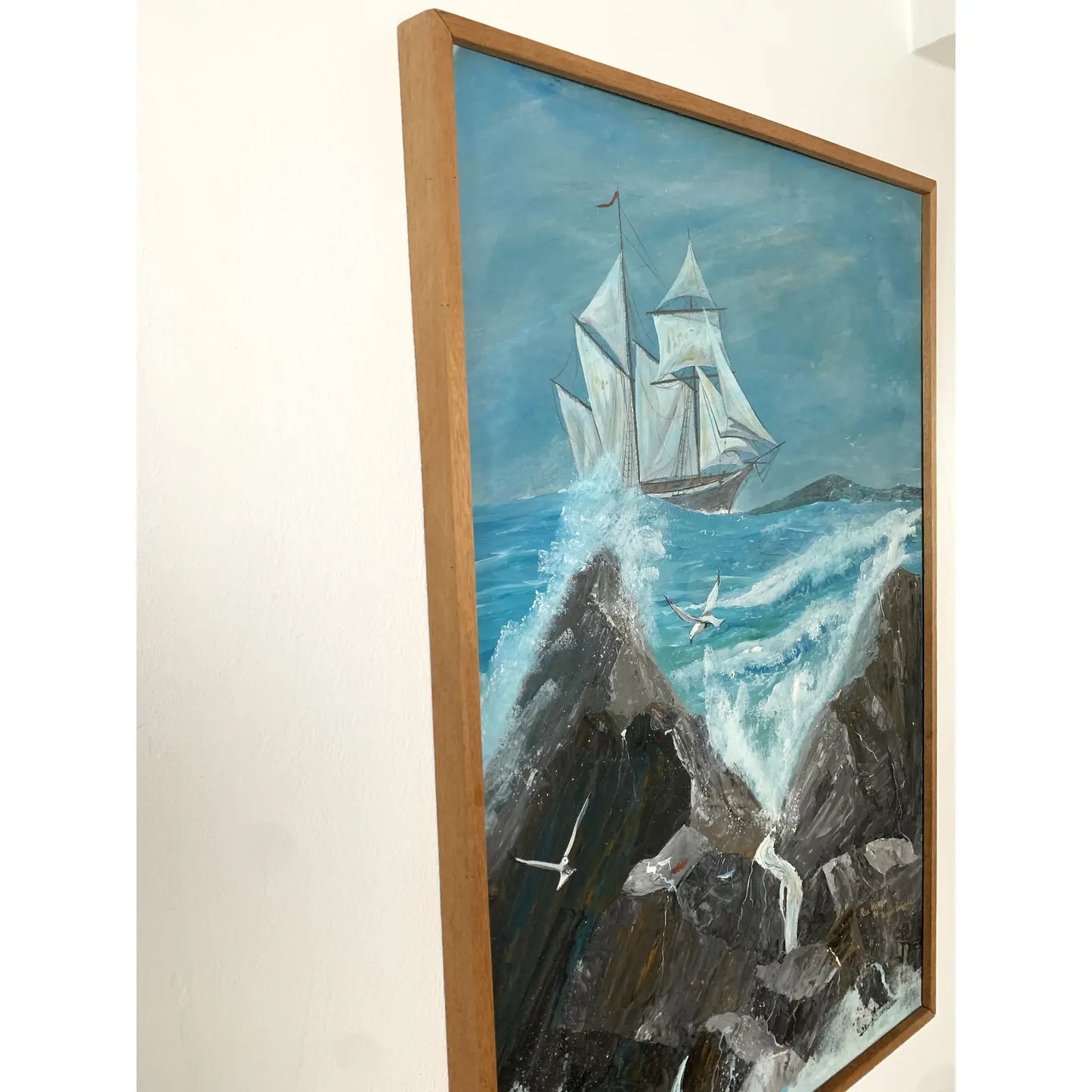 1974 Framed Virgin Islands Seascape Original Oil Painting on Board Signed Ron Morón