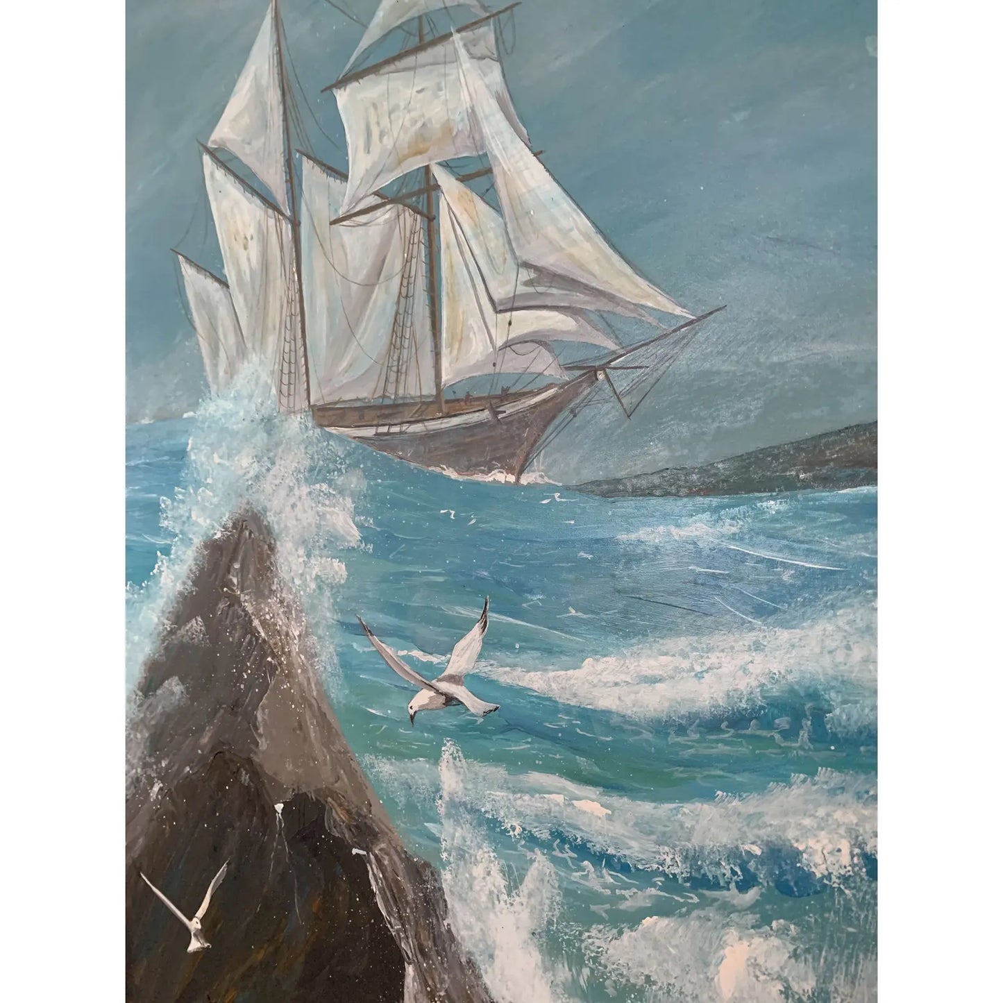 1974 Framed Virgin Islands Seascape Original Oil Painting on Board Signed Ron Morón