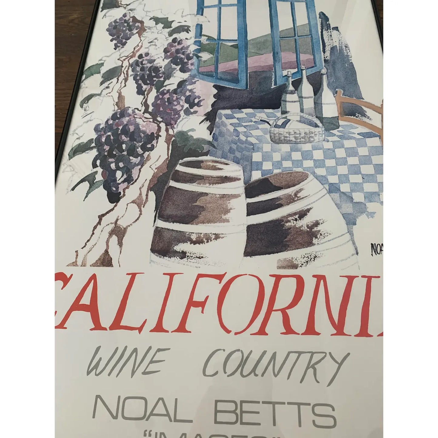 1980s Noal Betts California Wine Country Lithograph Poster, Framed