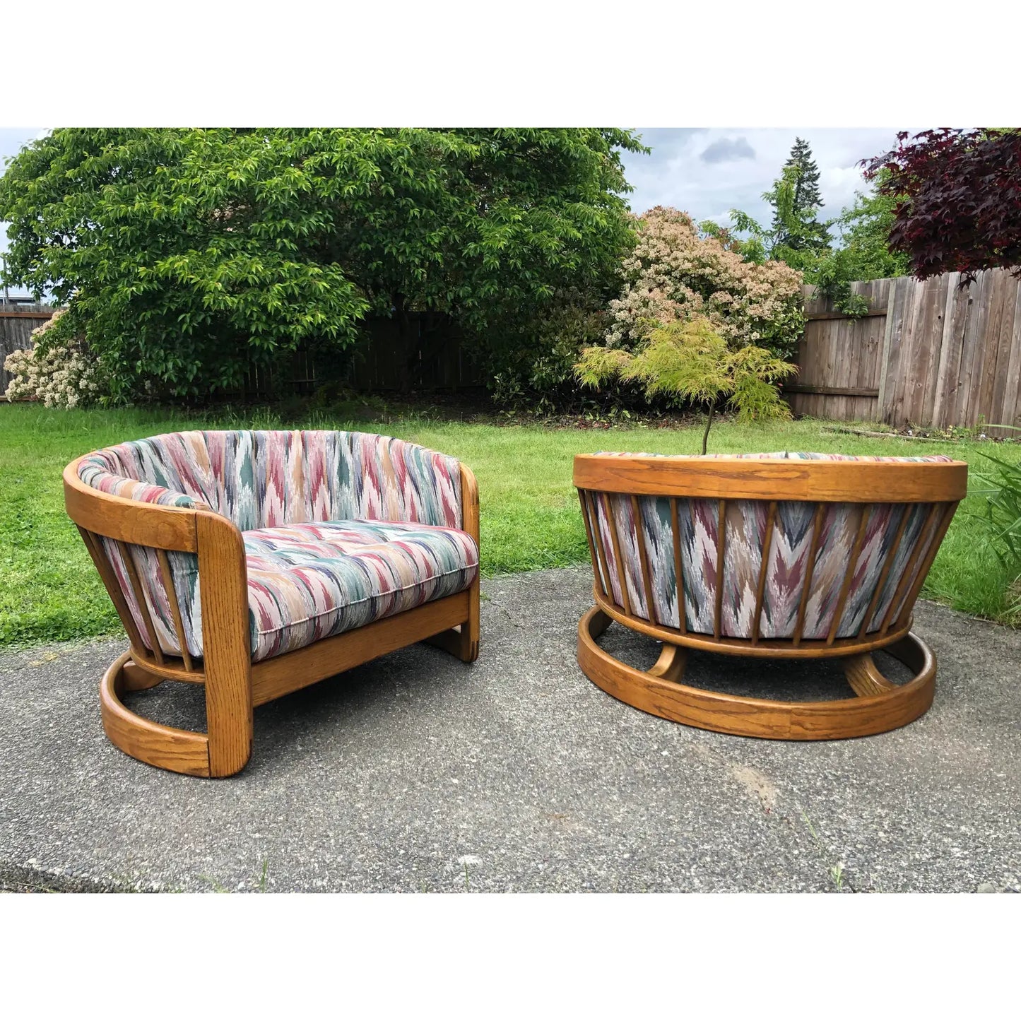 1980s Vintage Howard Furniture Solid Oak Lounge Chairs - Set of 2