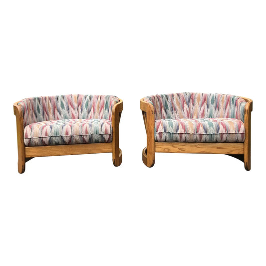 1980s Vintage Howard Furniture Solid Oak Lounge Chairs - Set of 2