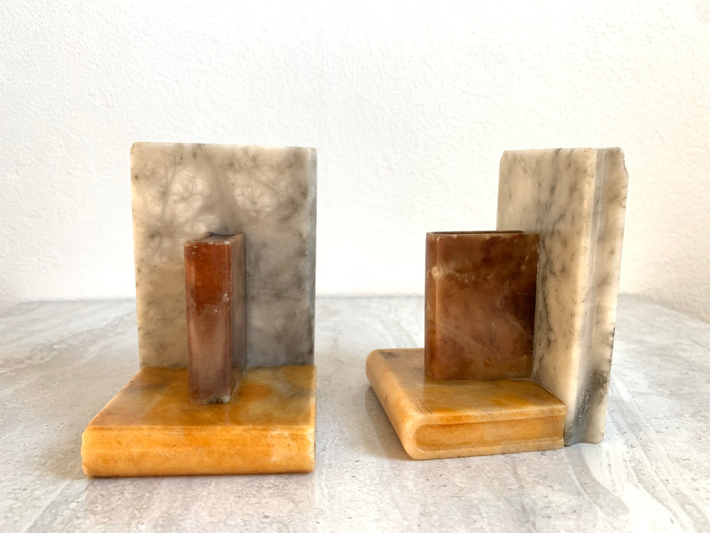 Vintage Mixed Marble Sculpted Books Bookends