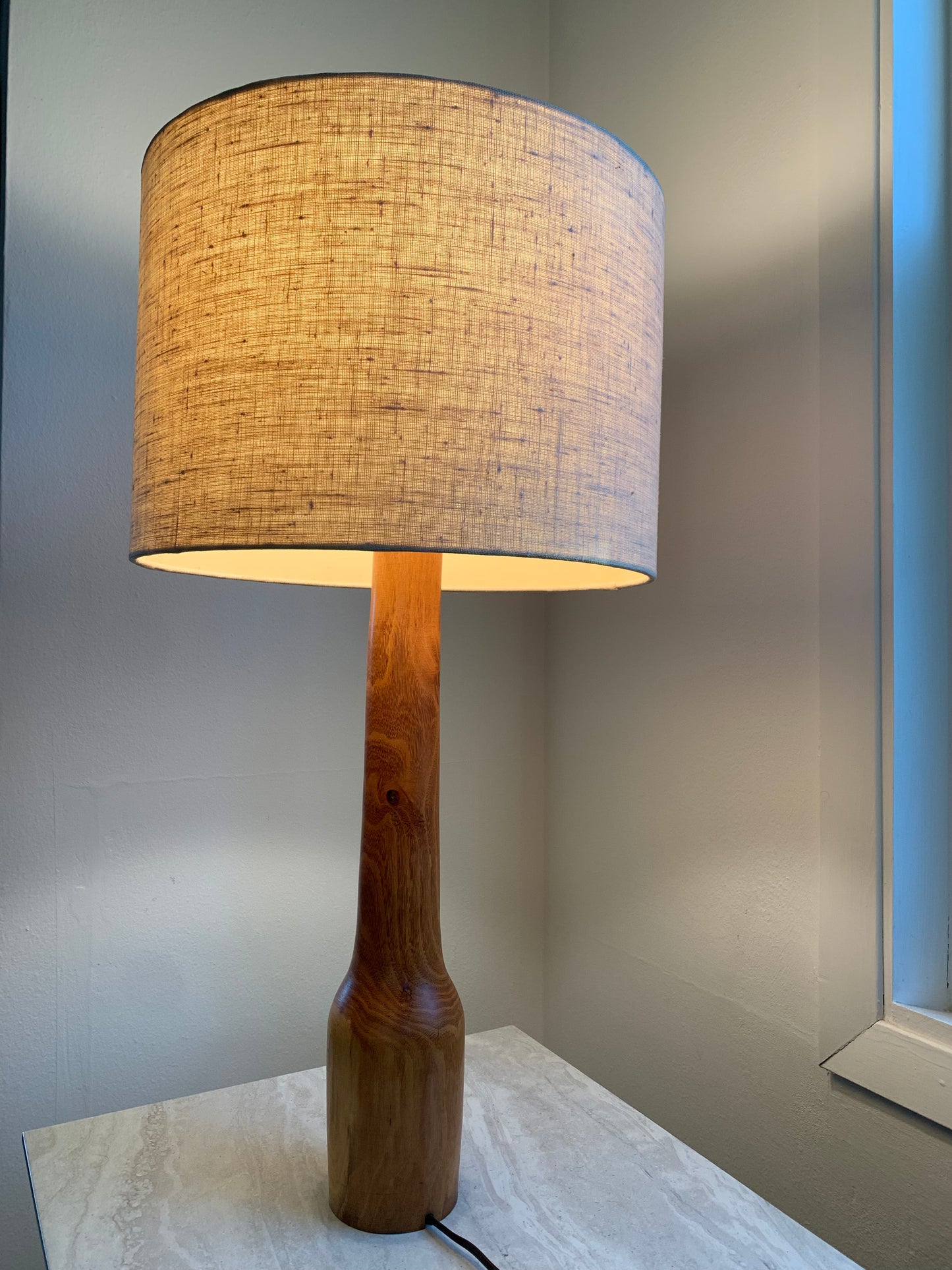 Mid-Century Modern Turned Exotic Wood Table Lamp