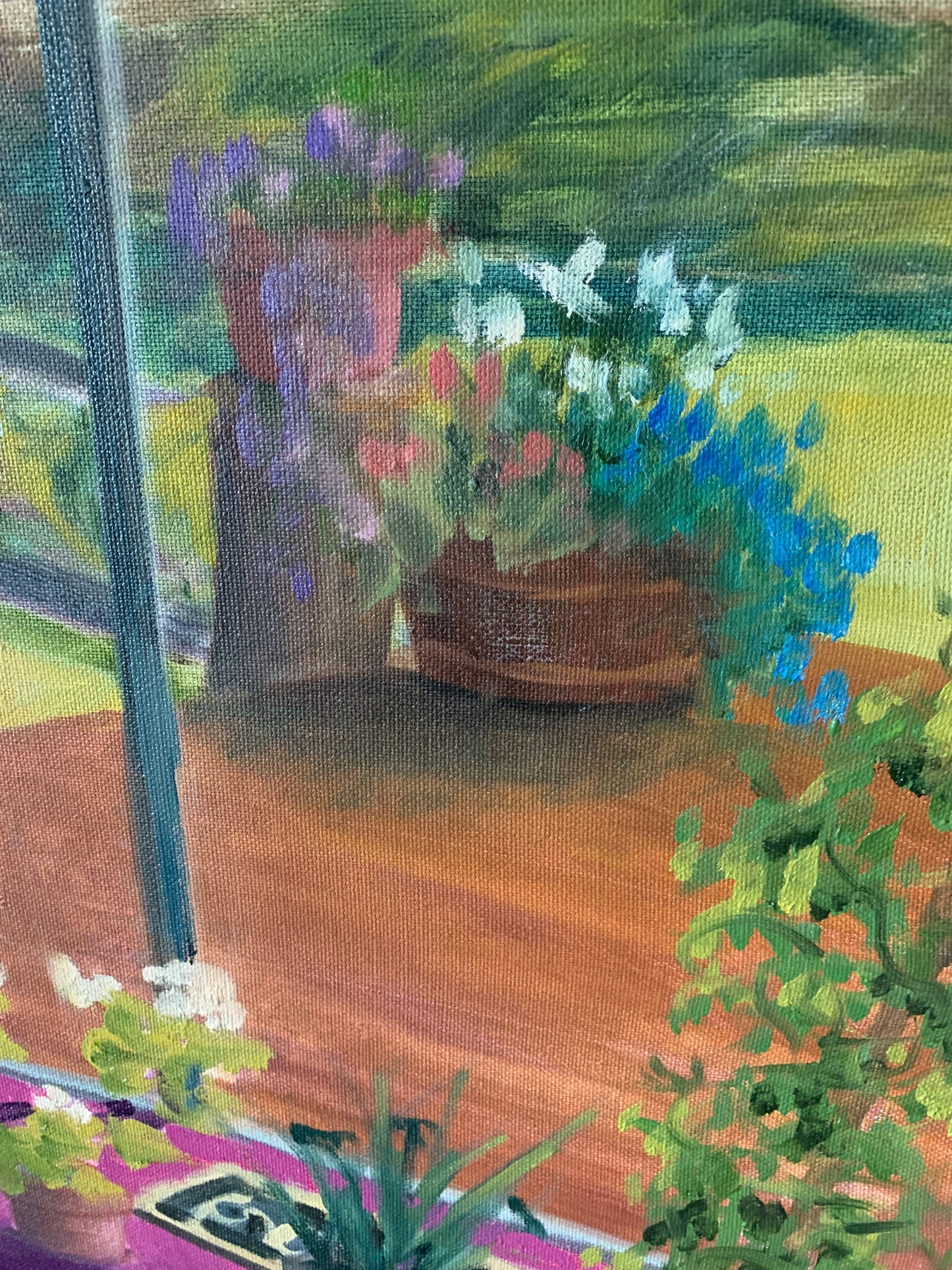 Vintage Oil on Canvas Magenta With Plants