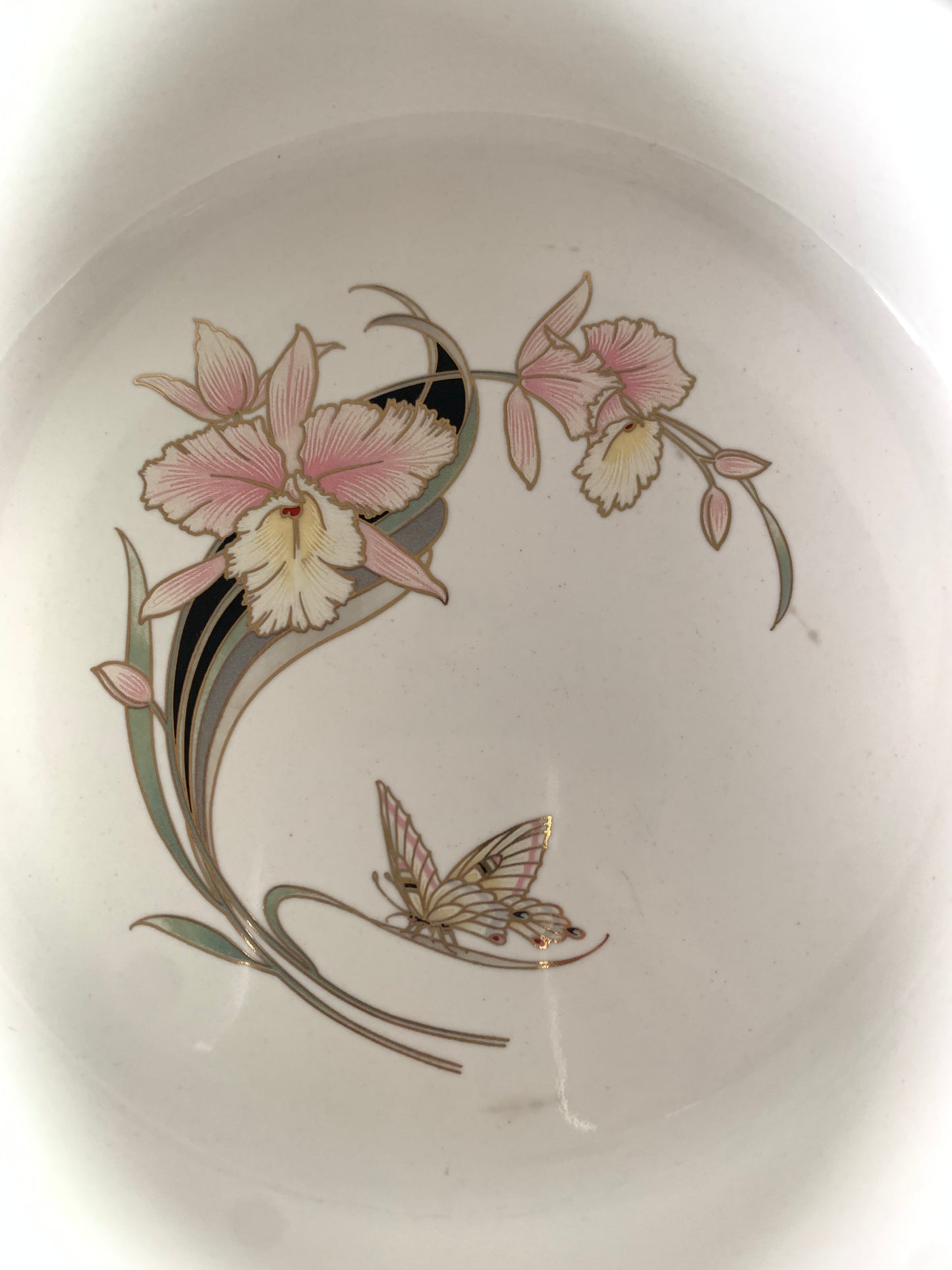 1980s Vintage Japanese Flower Etched Tray With Gold Accents