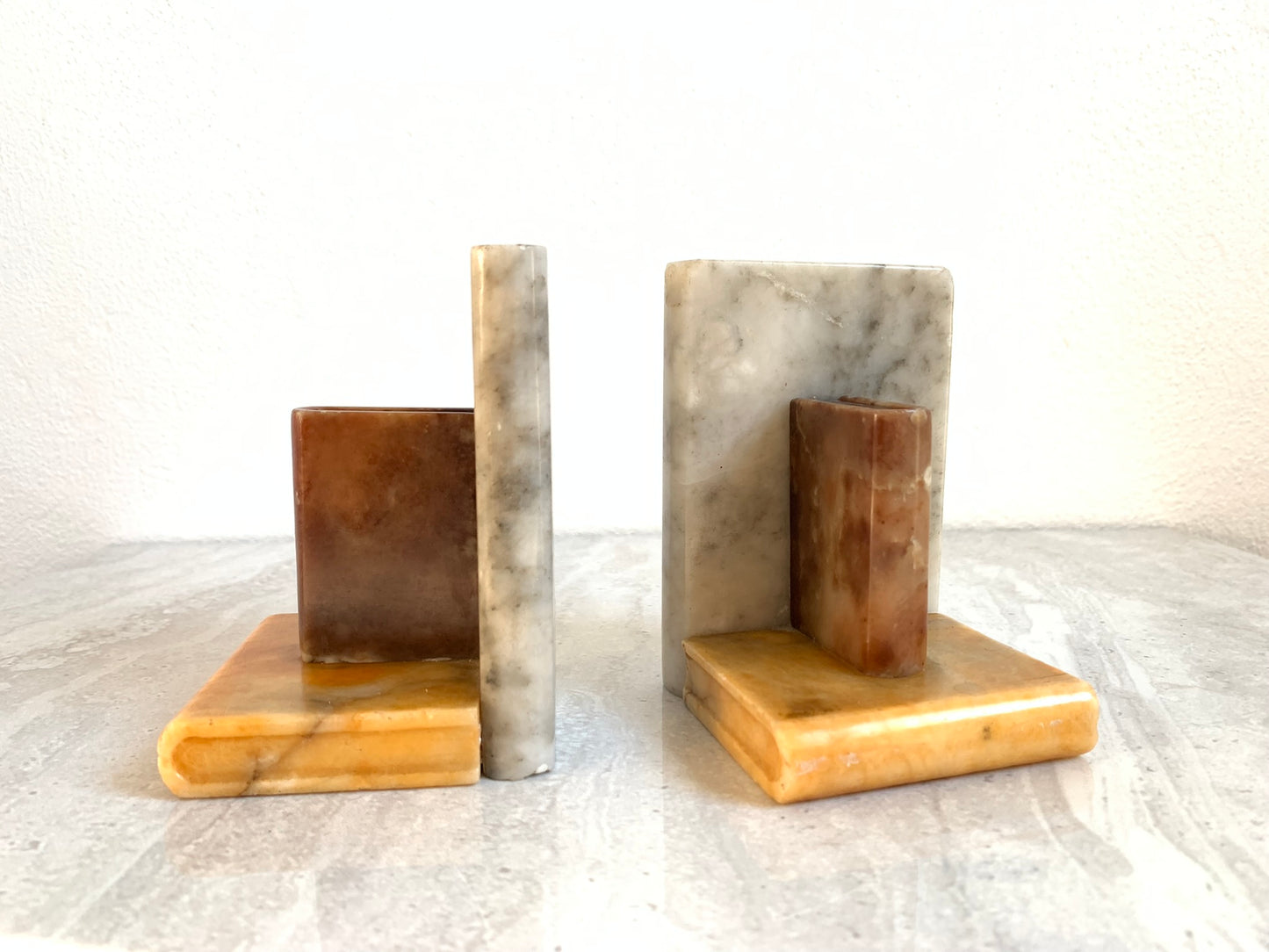 Vintage Mixed Marble Sculpted Books Bookends