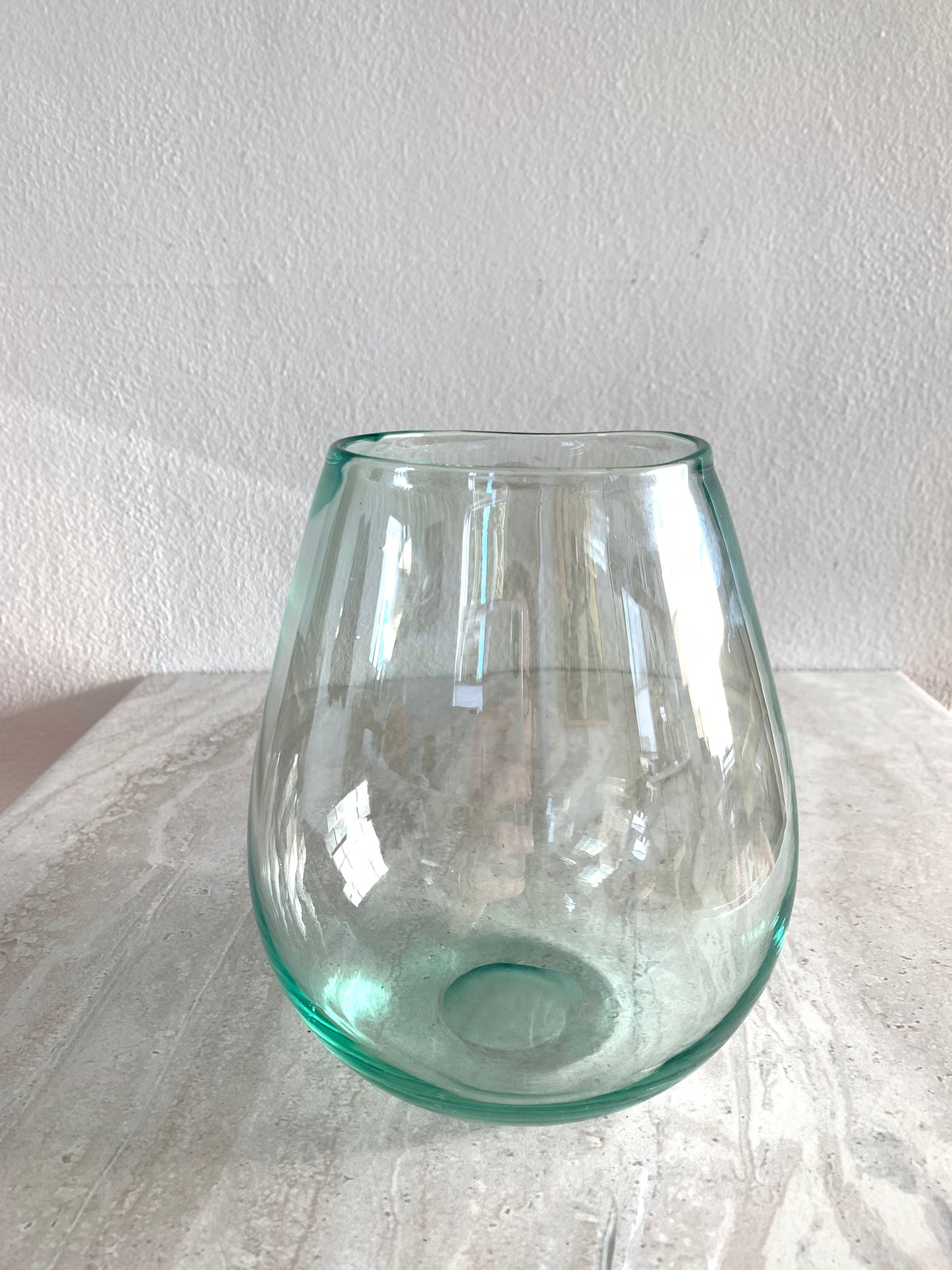 Mouth Blown Iridescent Turquoise-Green Glass Vase