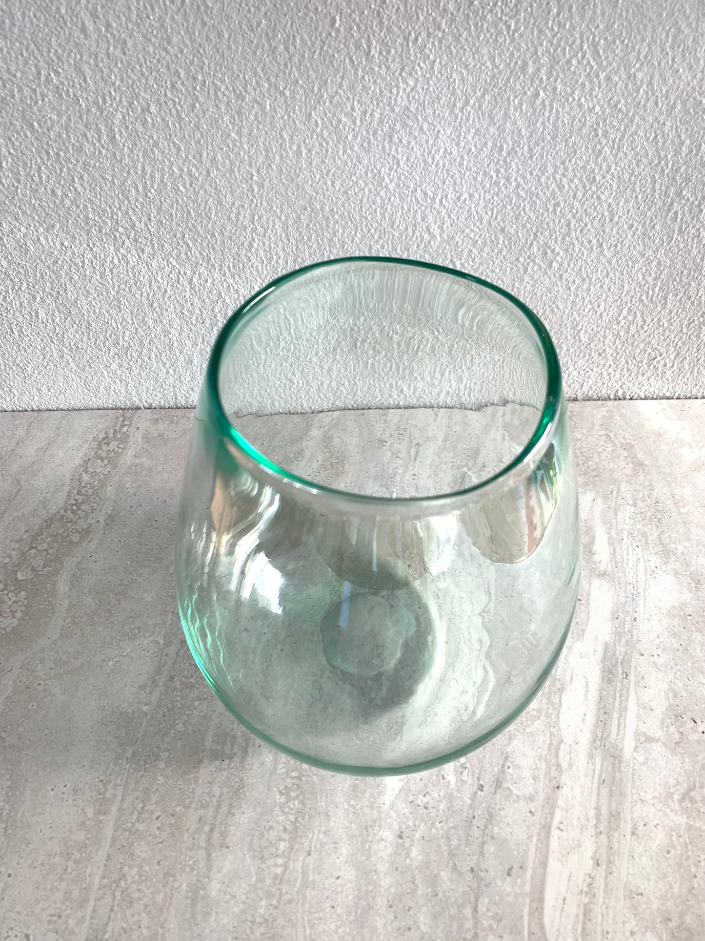 Mouth Blown Iridescent Turquoise-Green Glass Vase