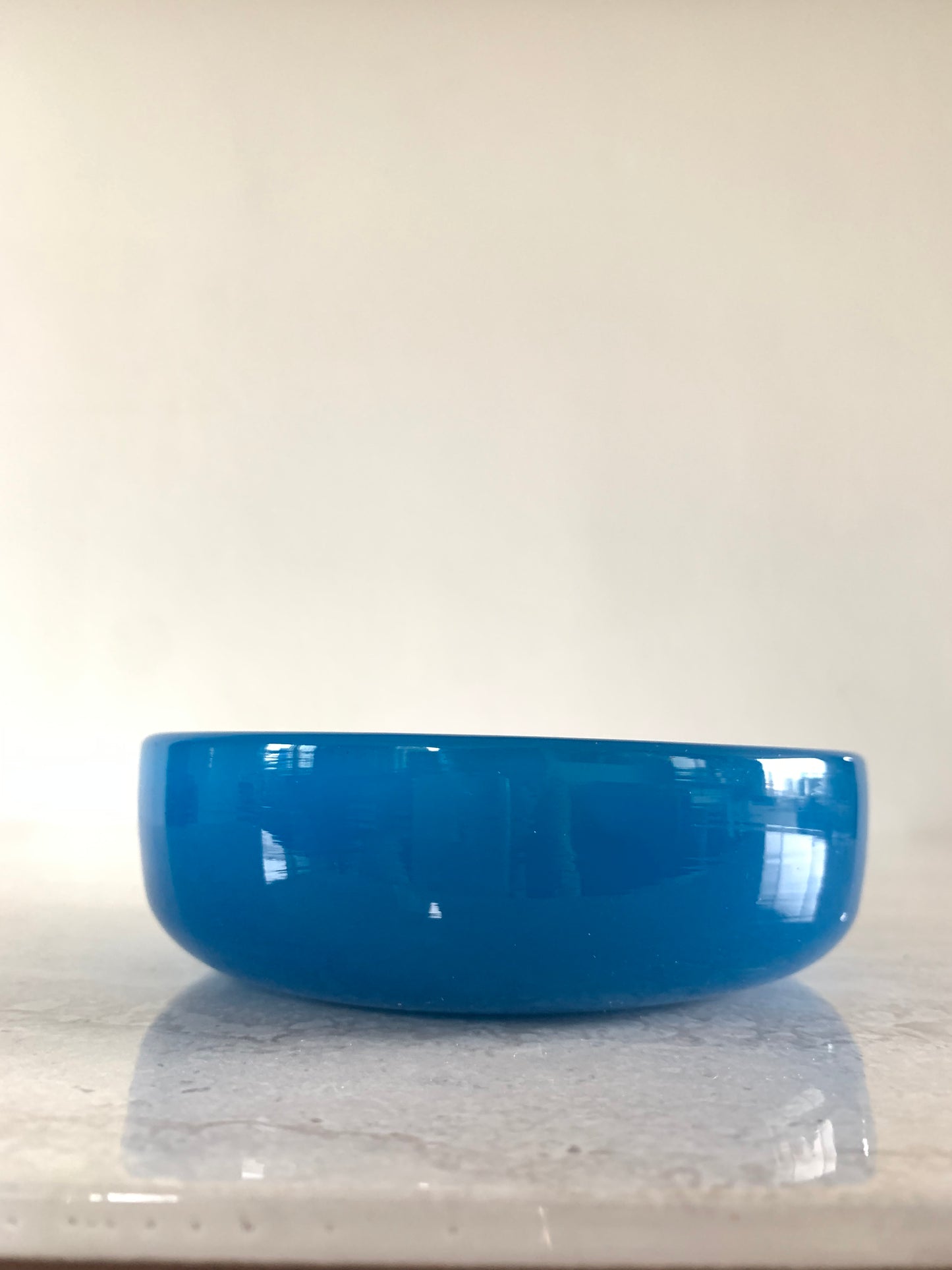Vintage Cerulean Blue Studio Blown Glass Ashtray Dish