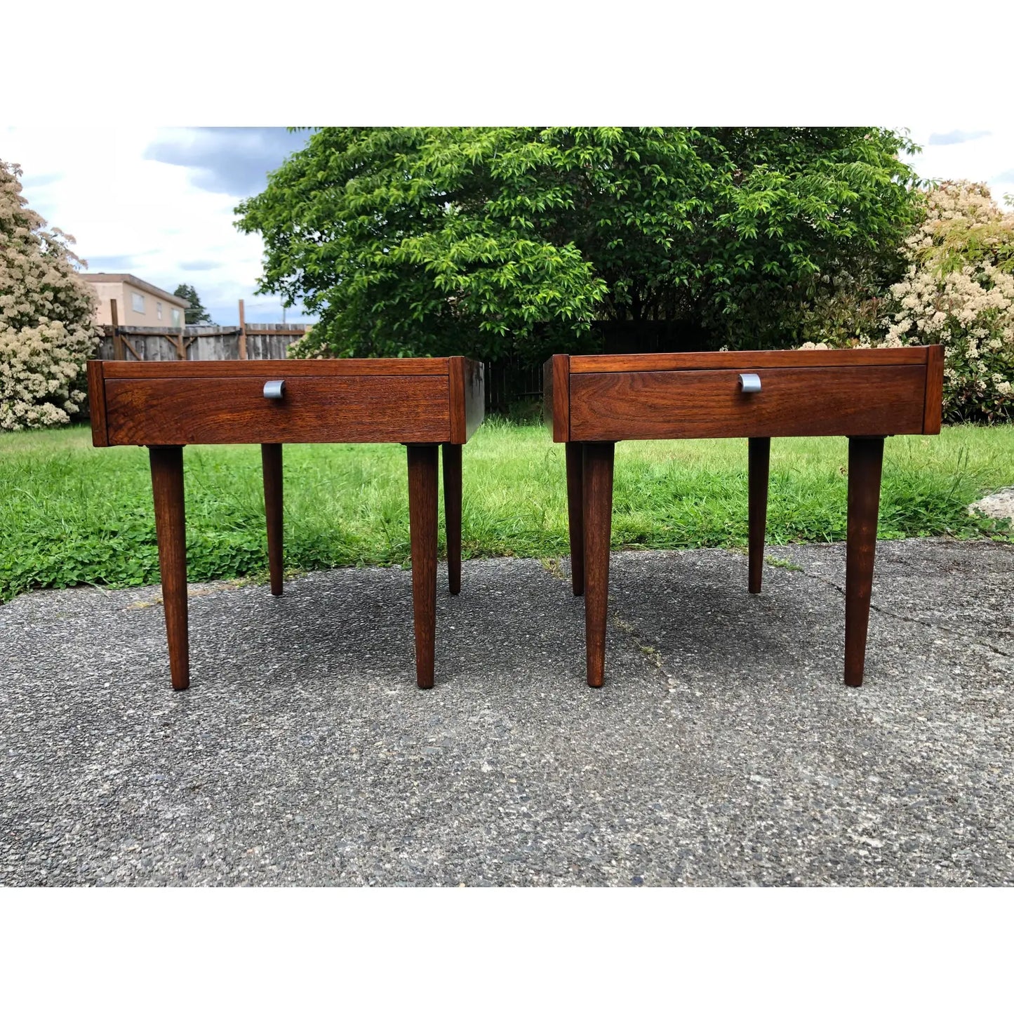 American of Martinsville Mid Century Modern Walnut Side End Tables Circa 1960s - Set of 2