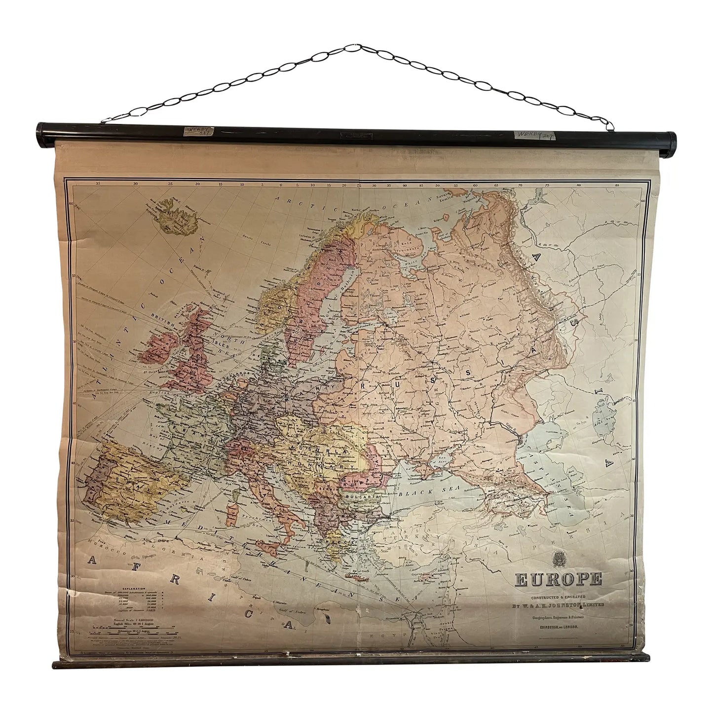 Antique Map of Europe Constructed & Engraved by W. & a.k. Johnston, Limited 1898