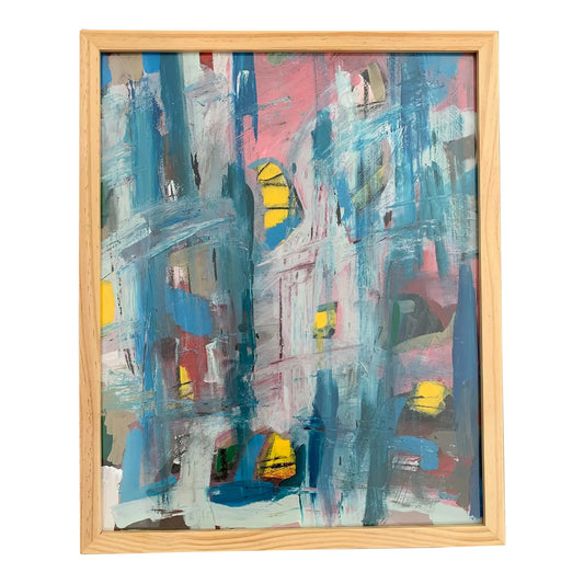 Contemporary Abstract Expressionist Mixed-Media Painting on Paper, Framed