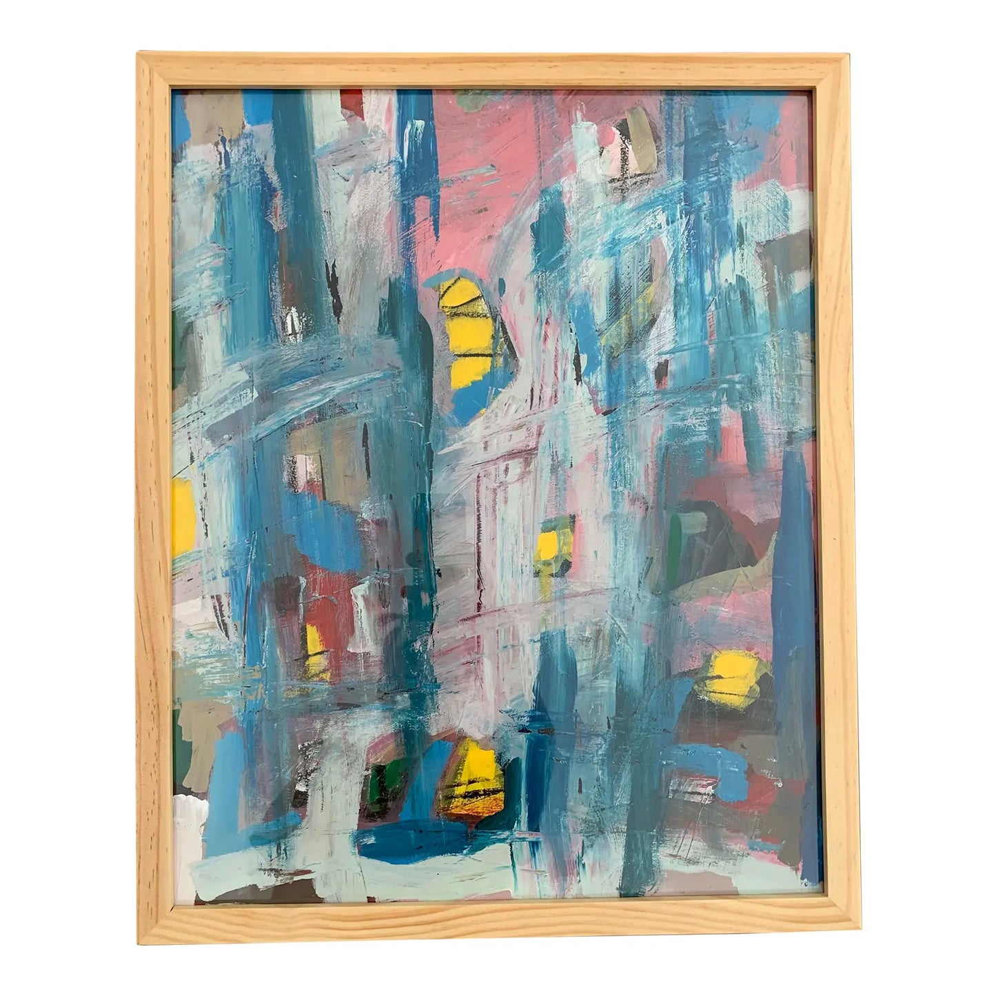 Contemporary Abstract Expressionist Mixed-Media Painting on Paper, Framed