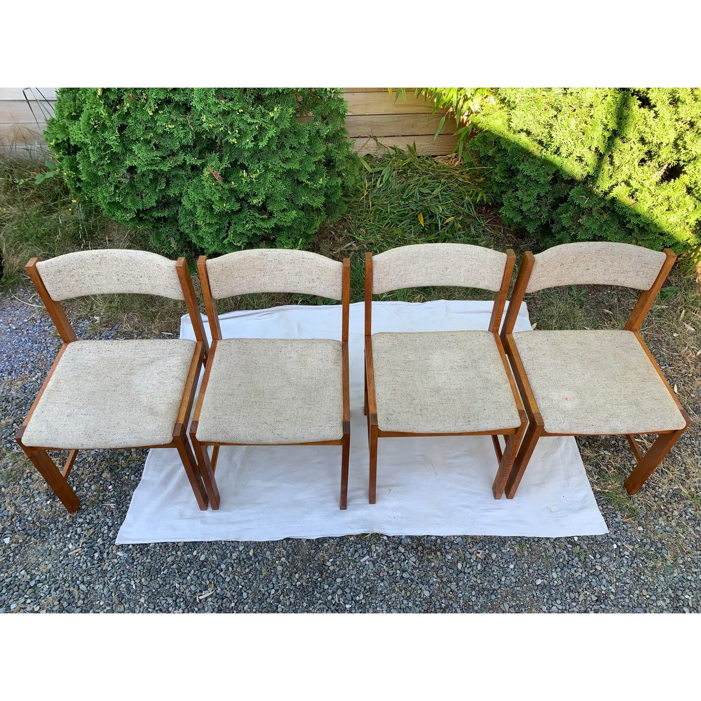 D-Scan Mid-Century Modern Upholstered Teak Dining Chairs - Set of 4