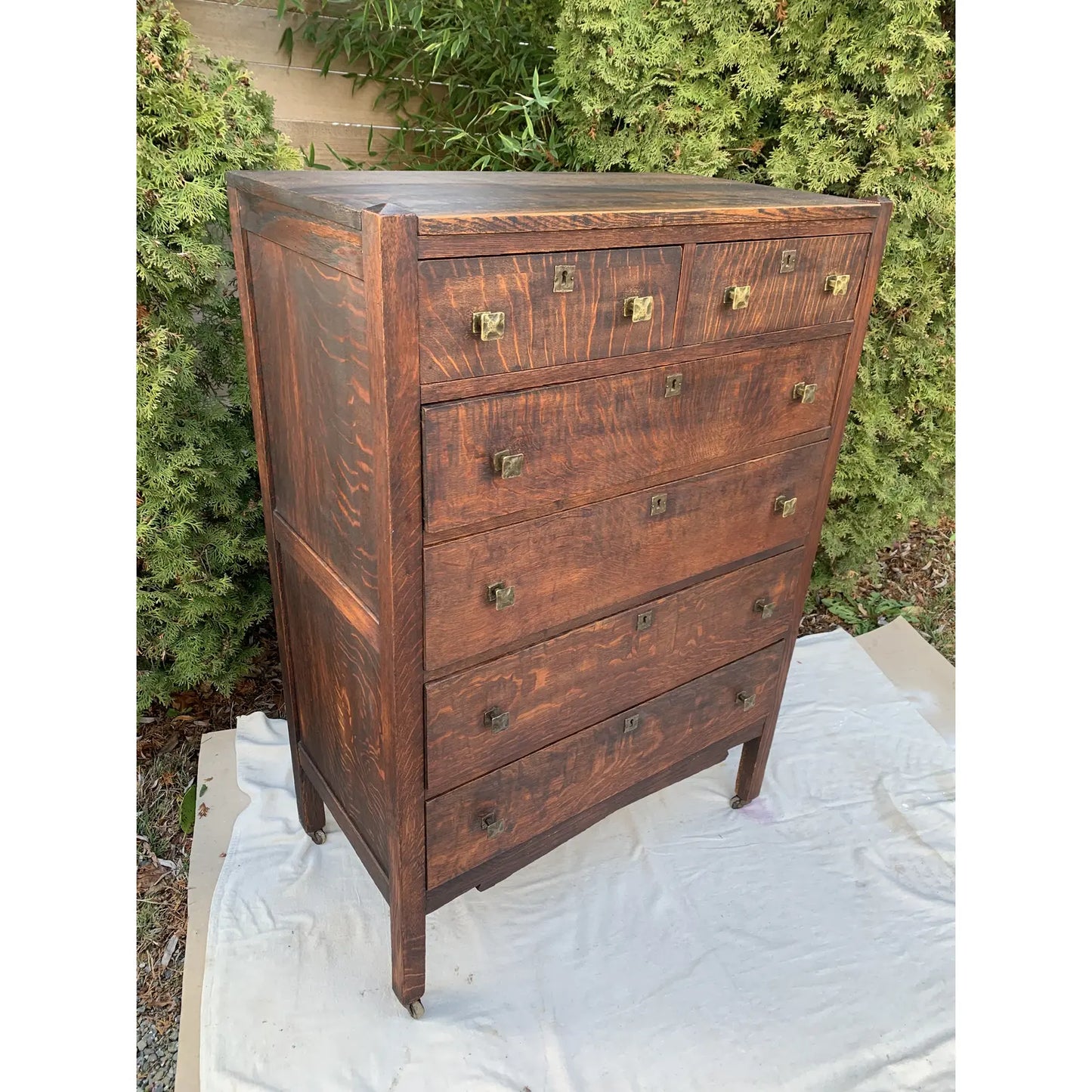 Early 20th Century Antique Continental Furniture Company Dresser With Hammered Bronze Hardware
