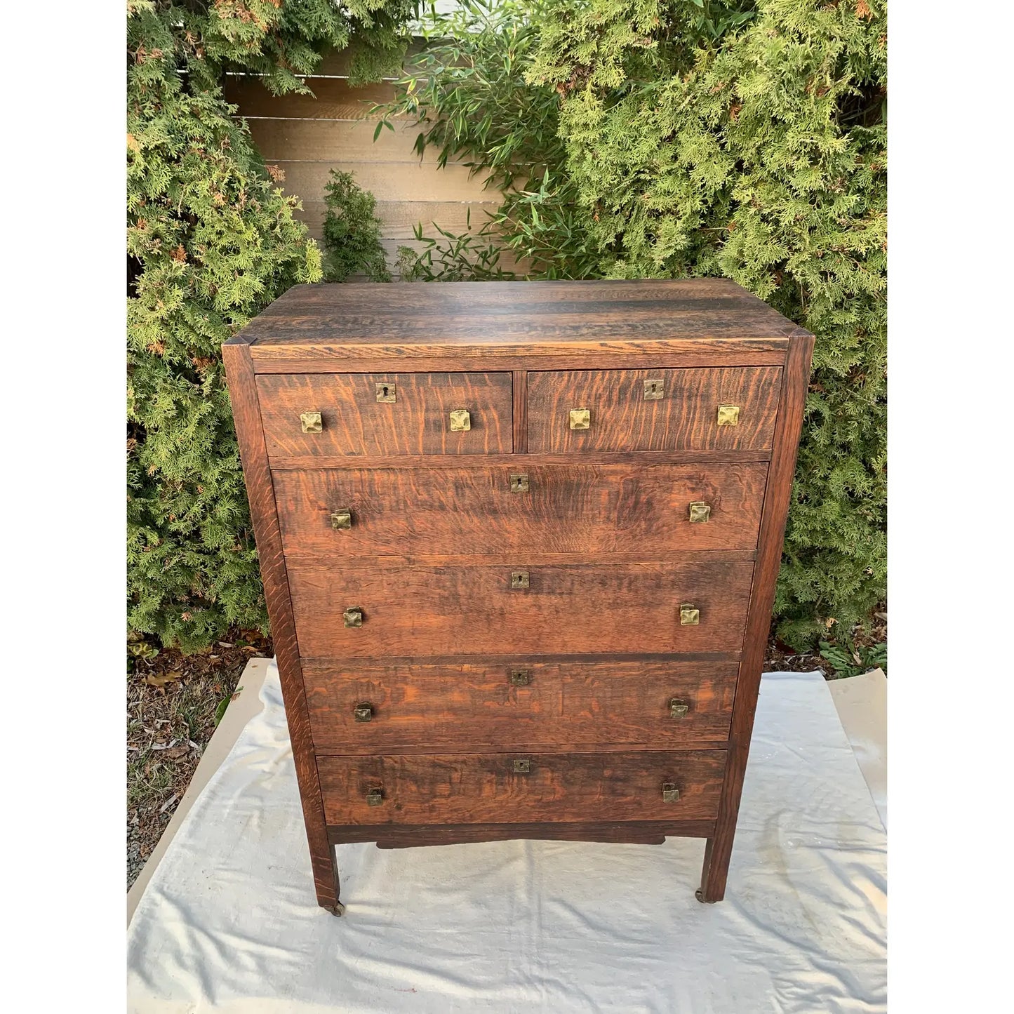 Early 20th Century Antique Continental Furniture Company Dresser With Hammered Bronze Hardware