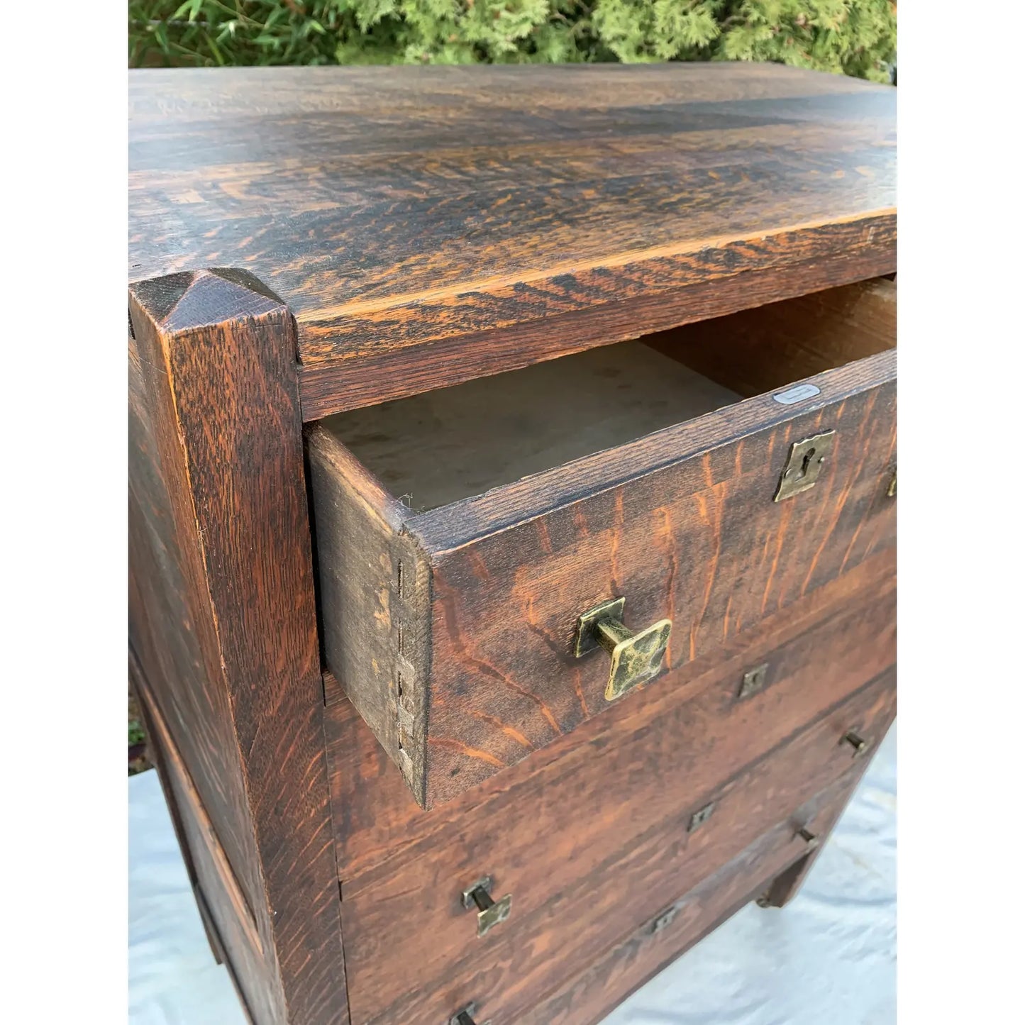 Early 20th Century Antique Continental Furniture Company Dresser With Hammered Bronze Hardware