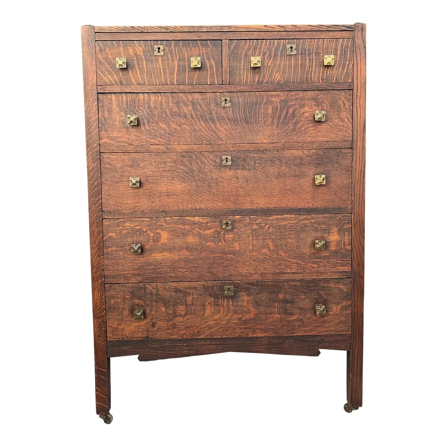 Early 20th Century Antique Continental Furniture Company Dresser With Hammered Bronze Hardware